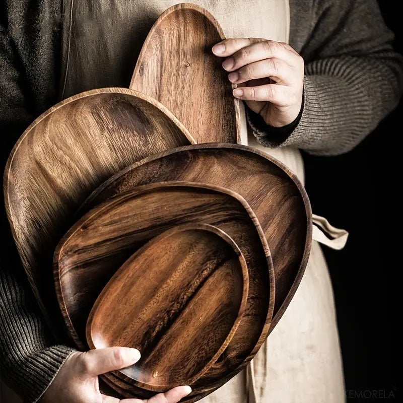 Handmade Solid Wood Round Dinner Plates